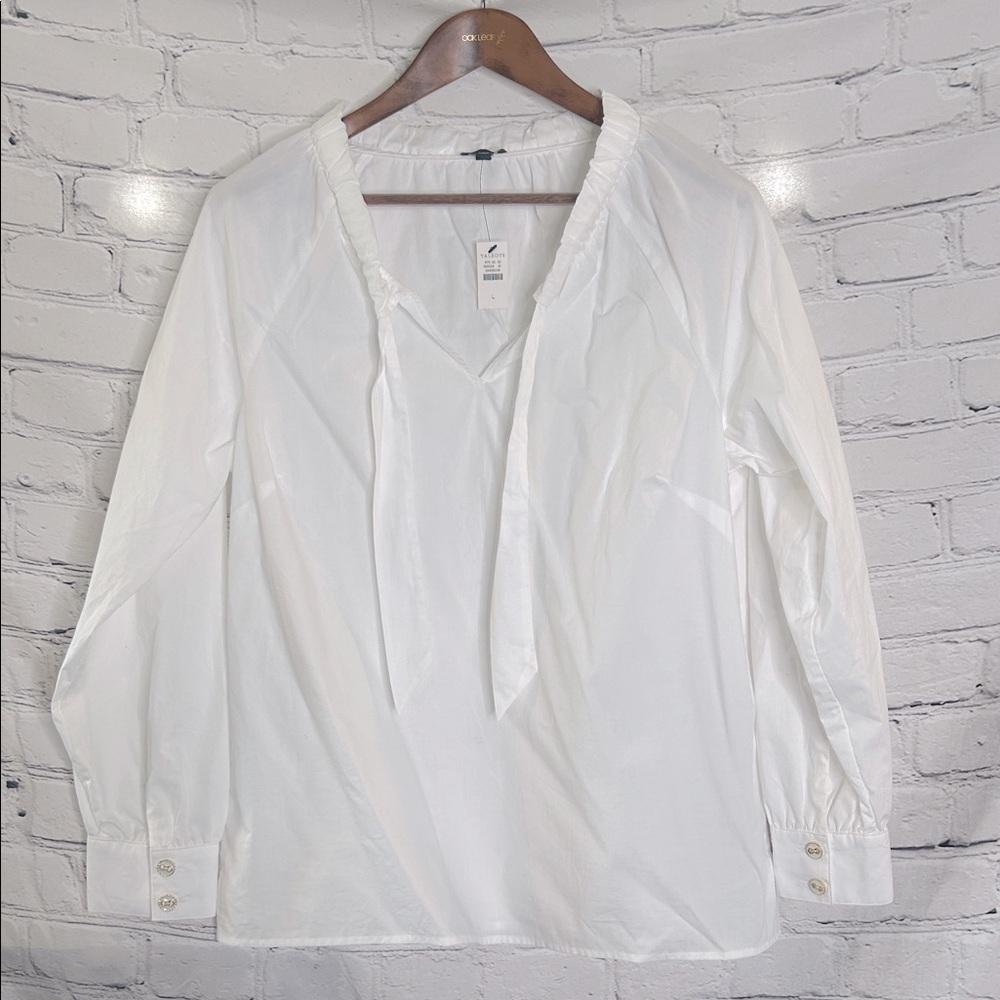 Talbots White Long Sleeve White Hold Enamel Wrist Buttons Size Large